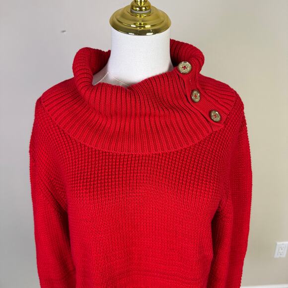 Calvin Klein Turtleneck Red Button Detail Cowl Sweater US Women's L - Picture 3 of 9